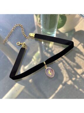 Black Velvet Choker Necklace Gemstone Moon Star Pendant Jewelry Celestial Gothic